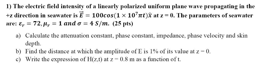 Solved I) The electric field intensity of a linearly | Chegg.com