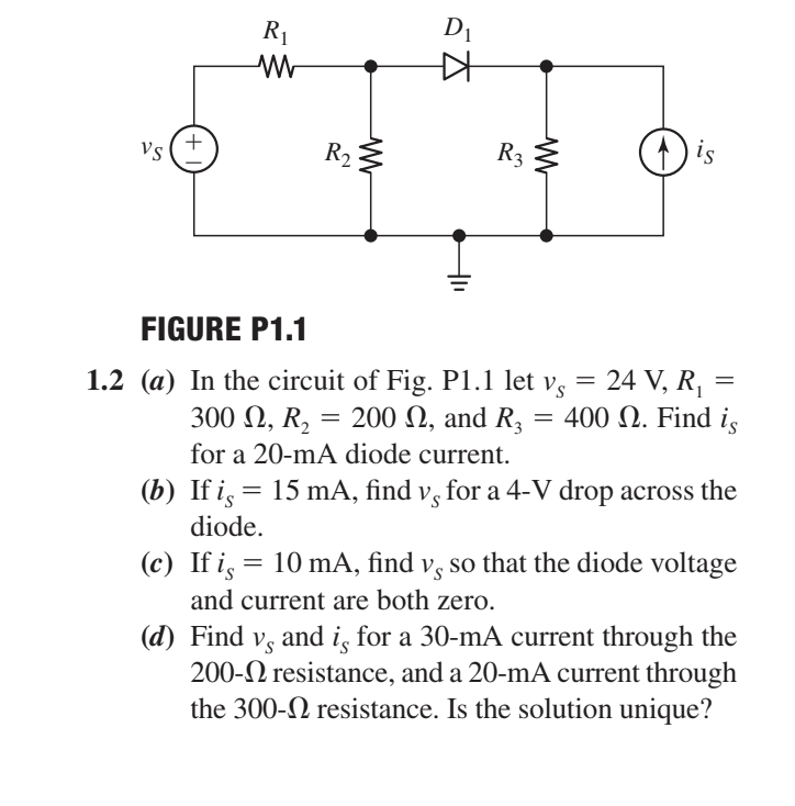 Diode R1 Vs R3 Solved R1 M Di A + Vs R R3 w is = FIGURE P1.1 1.2 (a) In the | Chegg.com