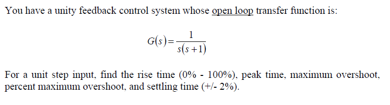 Solved You have a unity feedback control system whose open | Chegg.com