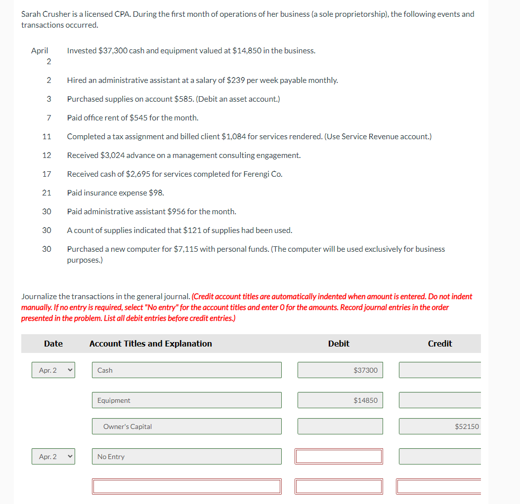 Solved Sarah Crusher is a licensed CPA. During the first | Chegg.com