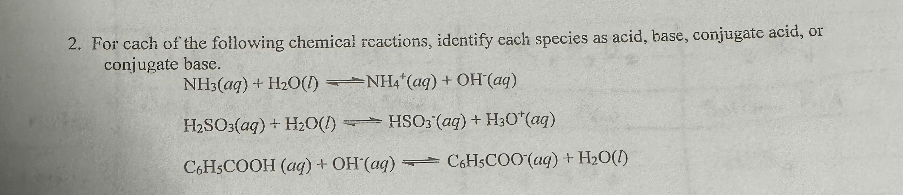 Solved For each of the following chemical reactions, | Chegg.com