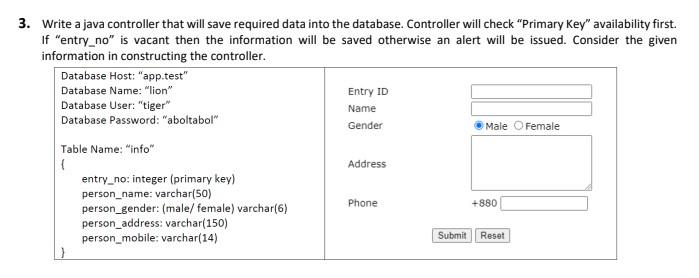 Solved 3. Write a java controller that will save required | Chegg.com