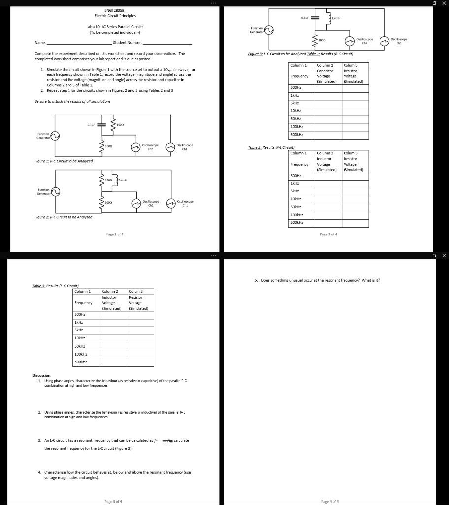 20 X ENGI 20: Electric Circuit Principles Q.LF Lab  Chegg.com Inside Combination Circuits Worksheet With Answers