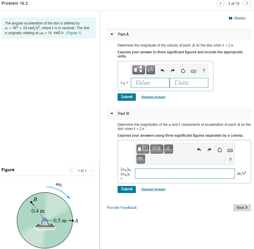 Solved Problem 16.2 3 of 10 > II Review The angular | Chegg.com