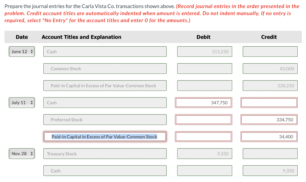 Solved Prepare the journal entries for the Carla Vista Co.