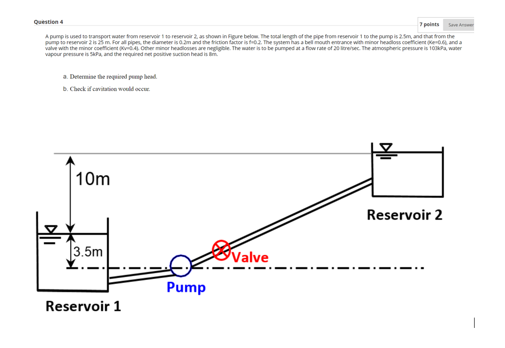 Solved Question 4 7 points Save Answer A pump is used to | Chegg.com
