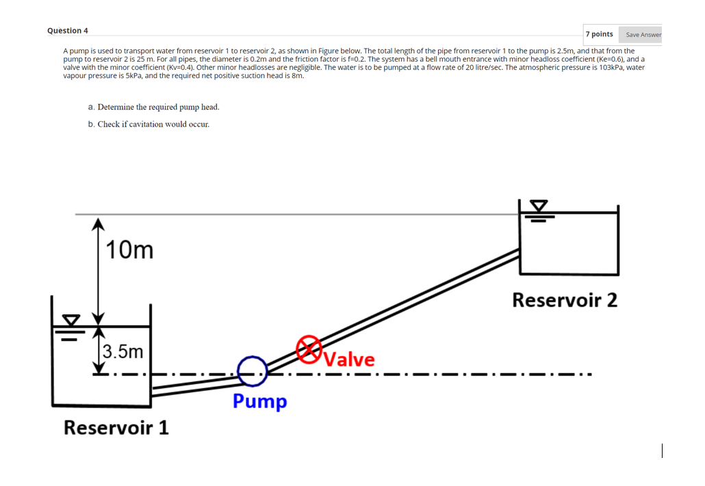 Solved Question 4 7 Points Save Answer A Pump Is Used To | Chegg.com