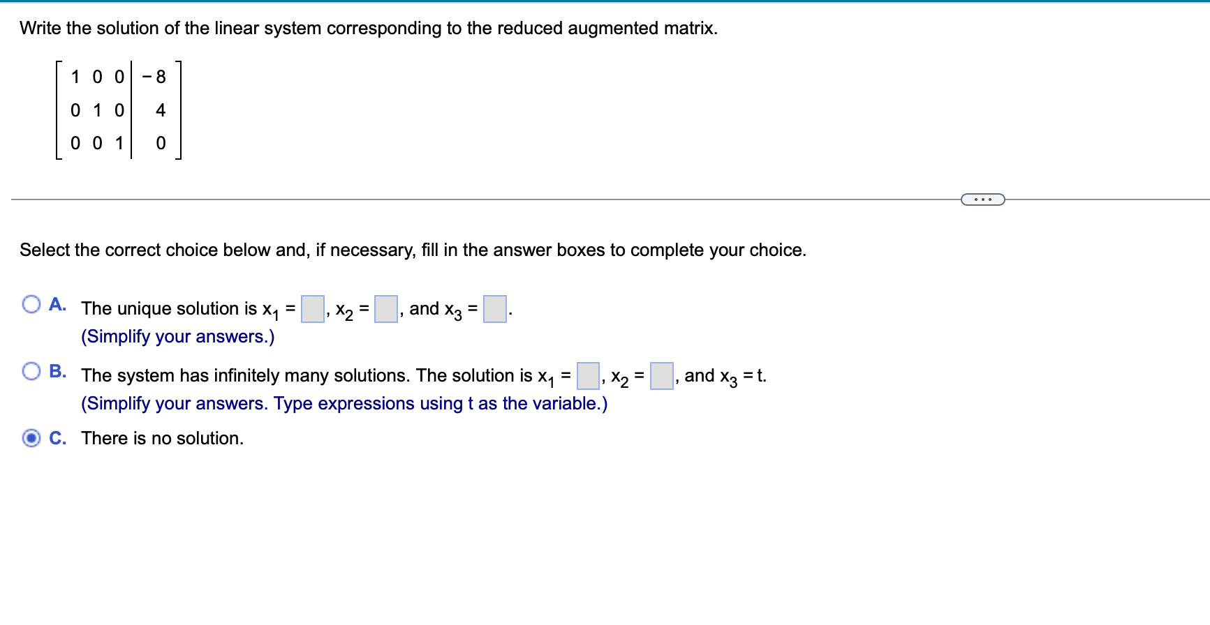 Solved Write the solution of the linear system corresponding | Chegg.com