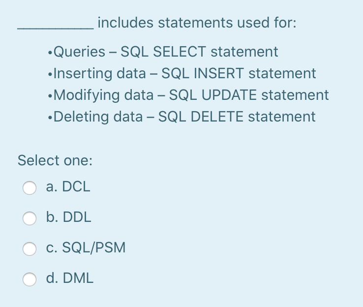 Solved includes statements used for: •Queries - SQL SELECT | Chegg.com