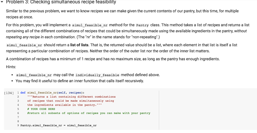 PYTHON CODING: Checking simultaneous recipe | Chegg.com