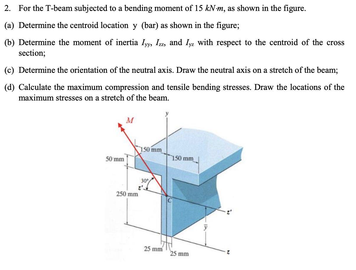 Solved 2. For the Tbeam subjected to a bending moment of