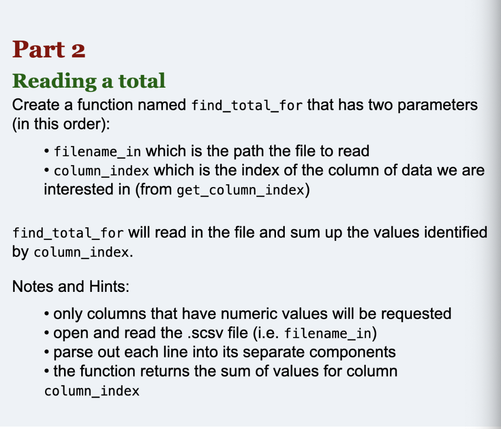 Solved Part 2 Reading a total Create a function named | Chegg.com