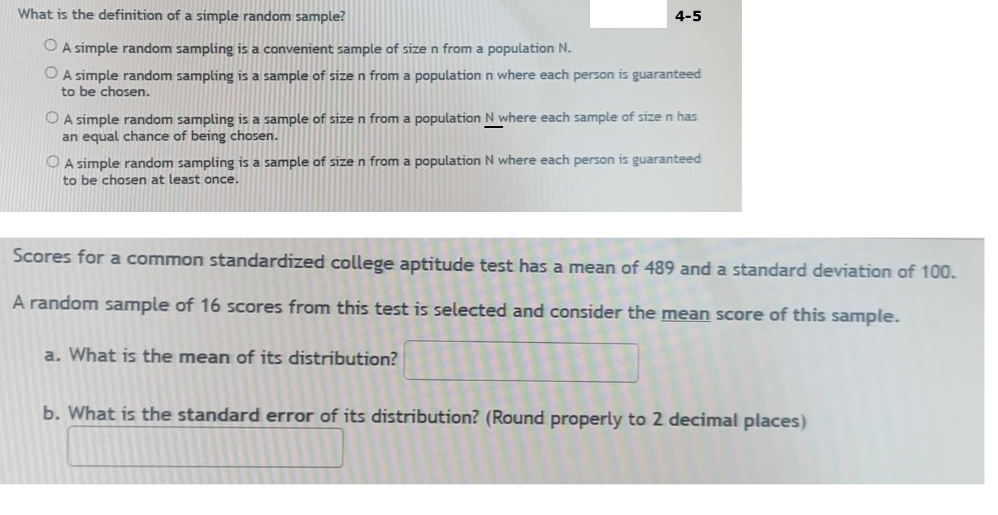 Solved What is the definition of a simple random sample? 4-5 | Chegg.com