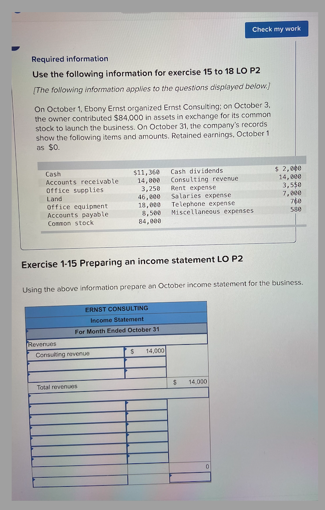 Solved Check my work Required information Use the following | Chegg.com