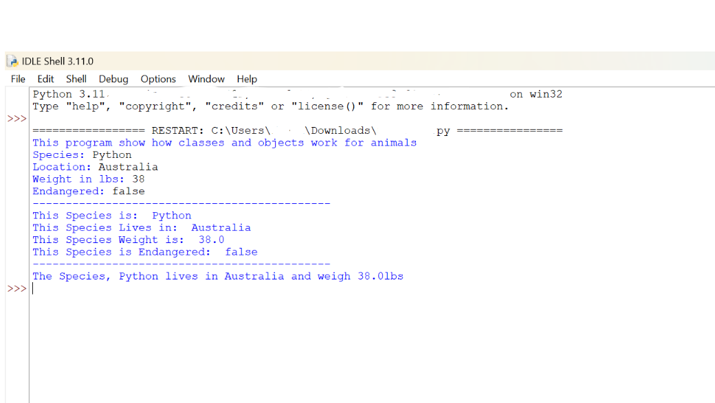 Solved Python –Animal Class Write a class named Animal, | Chegg.com