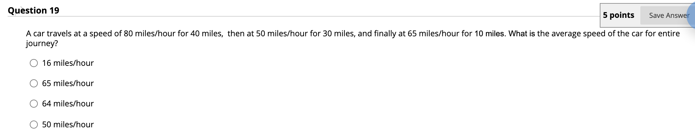 Solved Question 19 5 points Save Answer A car travels at a | Chegg.com
