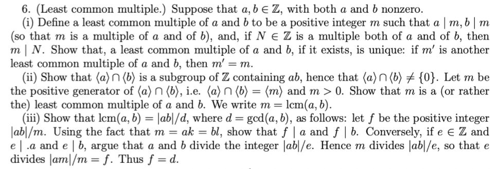 Solved 6. (Least Common Multiple.) Suppose That A,b∈Z, With | Chegg.com