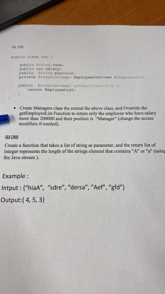 Solved Q1. (70) public class emp public sering name: public | Chegg.com