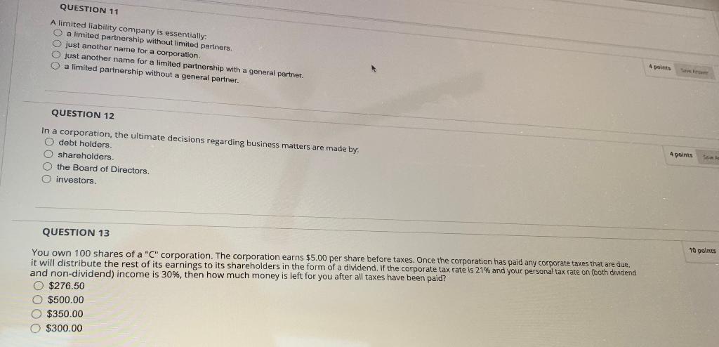 Solved QUESTION 11 A limited liability company is | Chegg.com