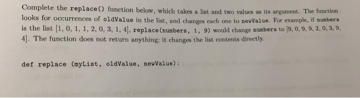 Solved Complete the replace function below, which takes a | Chegg.com