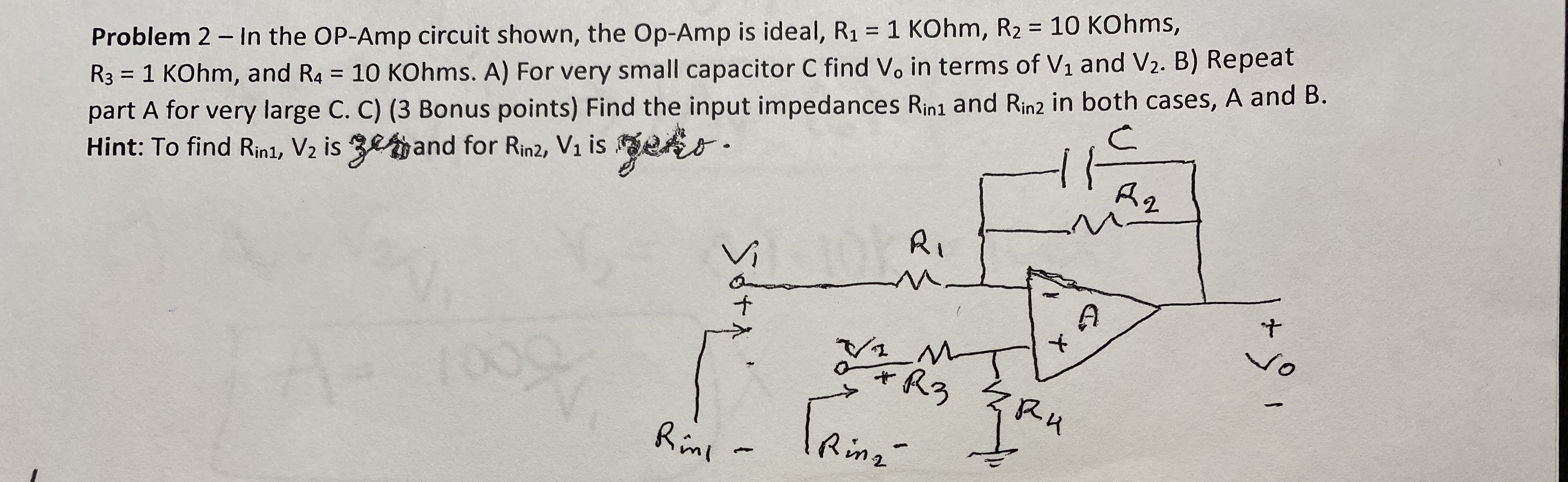 Solved Problem 2− In the OP-Amp circuit shown, the Op-Amp is | Chegg.com