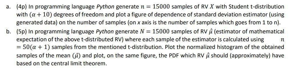 Solved a. (4p) In programming language Python generate n = | Chegg.com