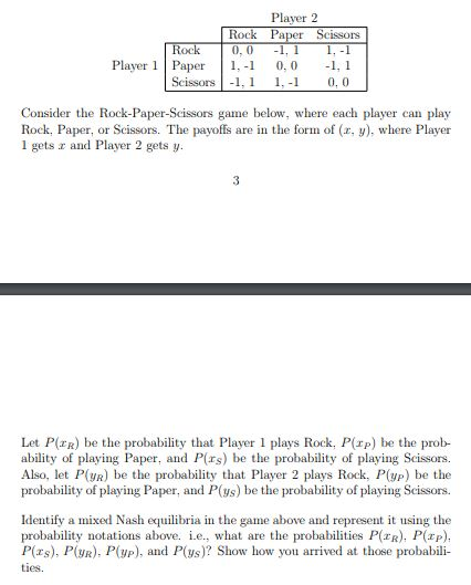 Solved Player 2 Rock Paper Scissors 0 0 1 1I 1 Rock Player Chegg