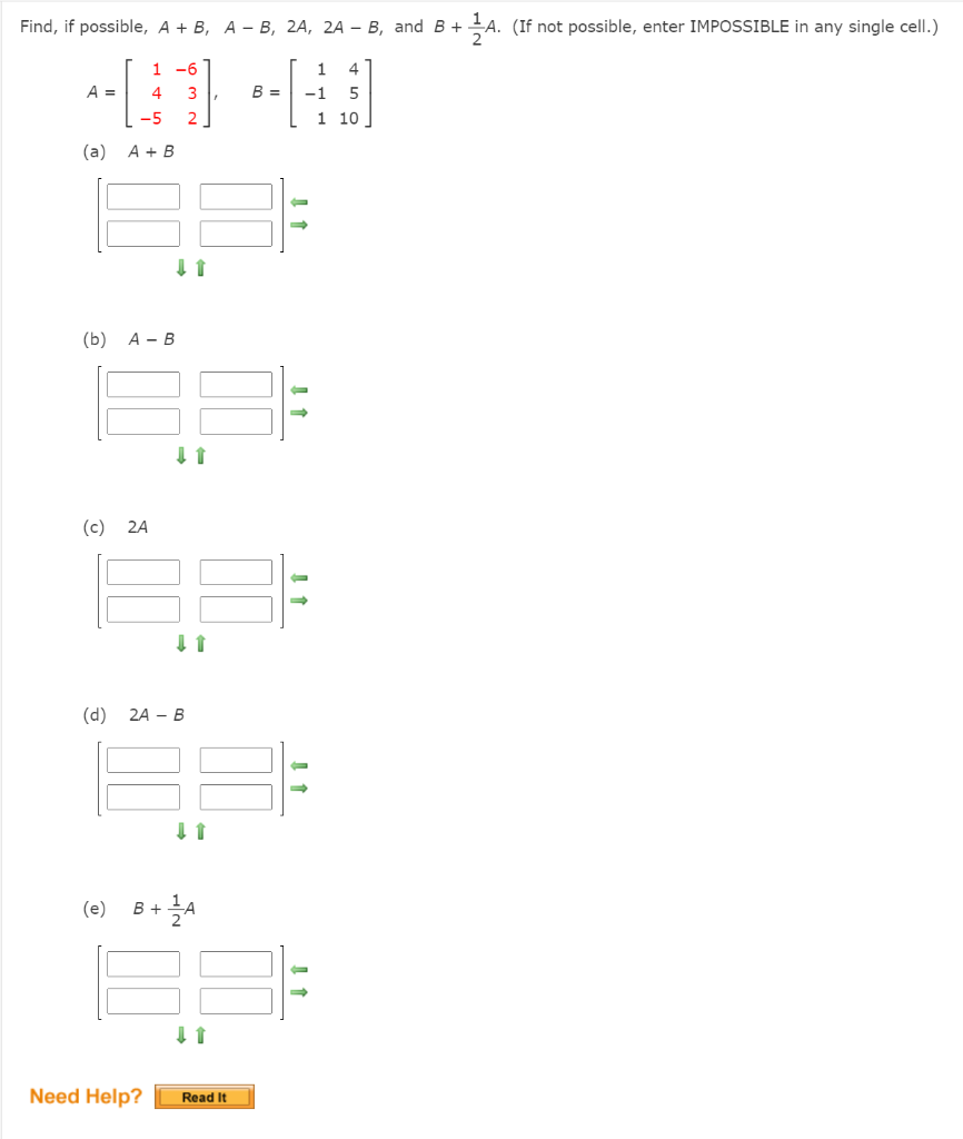 Solved Find, If Possible, A + B, A- B, 2A, 2A – B, And B + 1 | Chegg.com