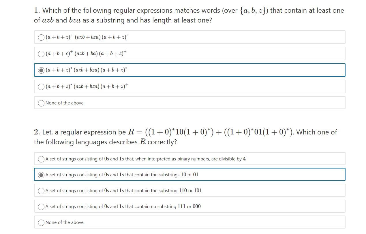 Solved 1. Which Of The Following Regular Expressions Matches | Chegg.com