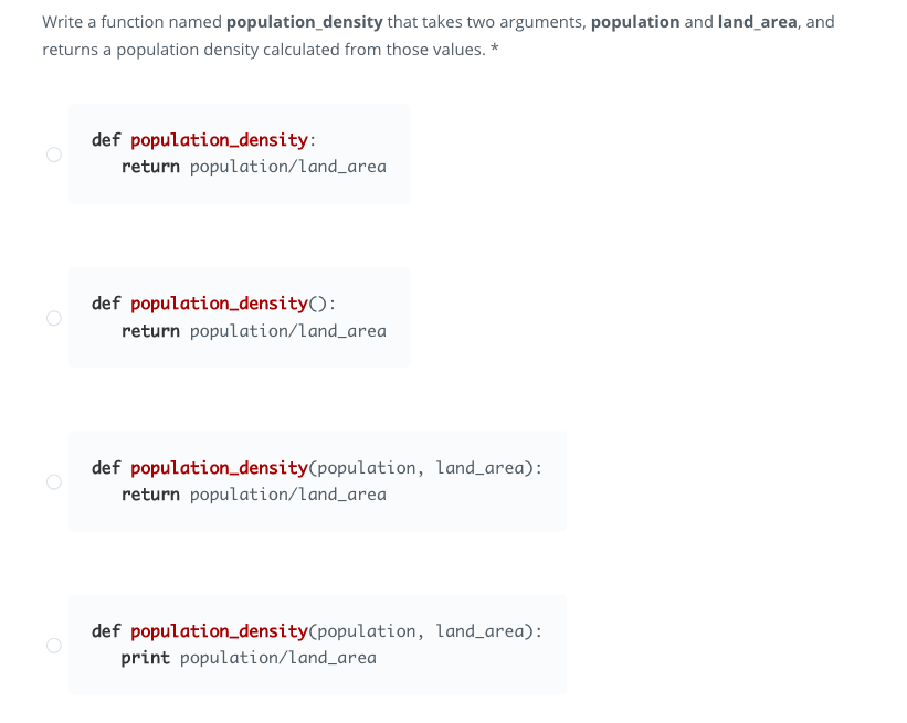 Solved Write a function named population_density that takes | Chegg.com