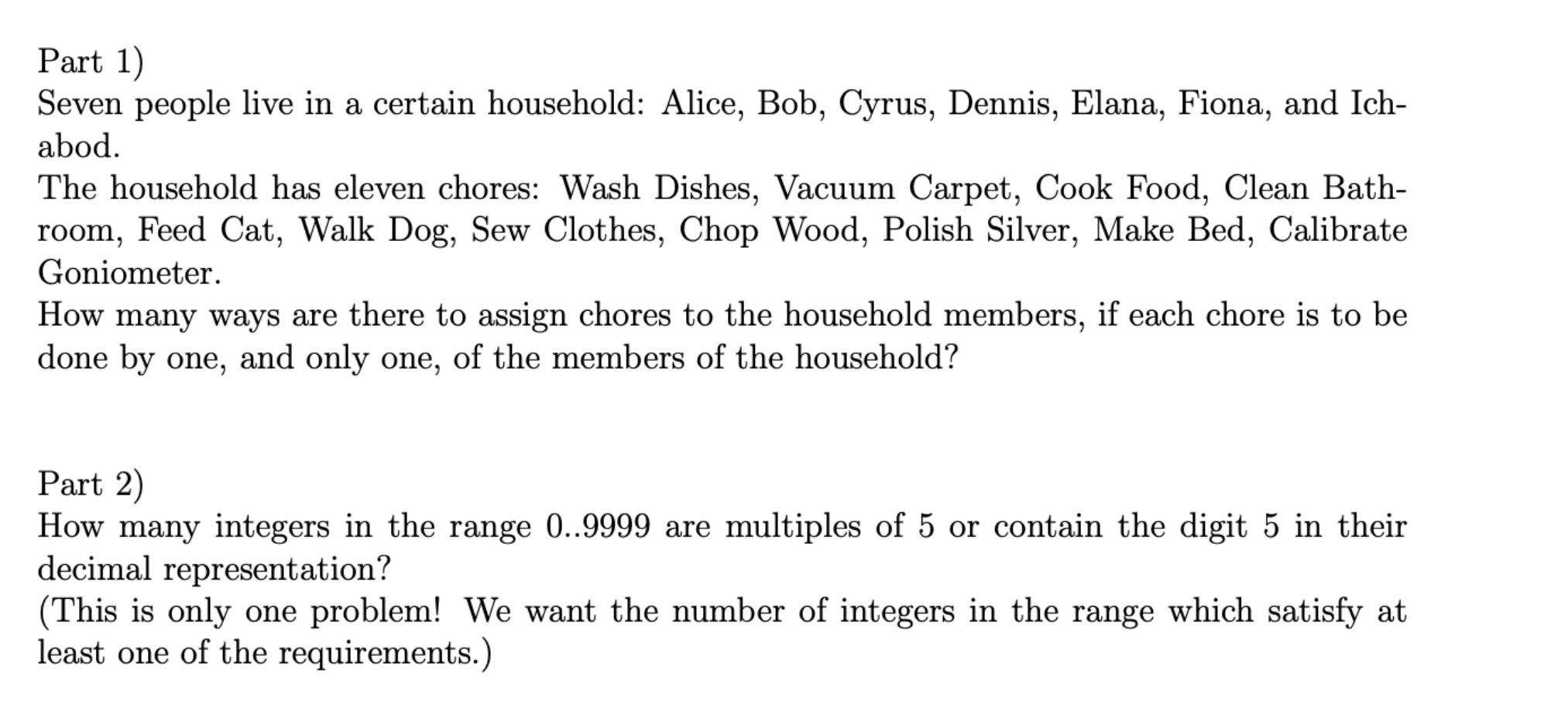 Solved Part 1) Seven people live in a certain household: | Chegg.com