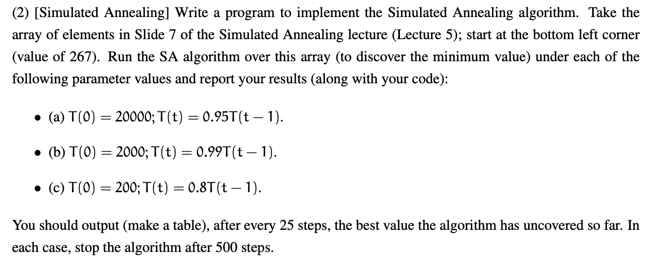 (2) [Simulated Annealing] Write a program to | Chegg.com