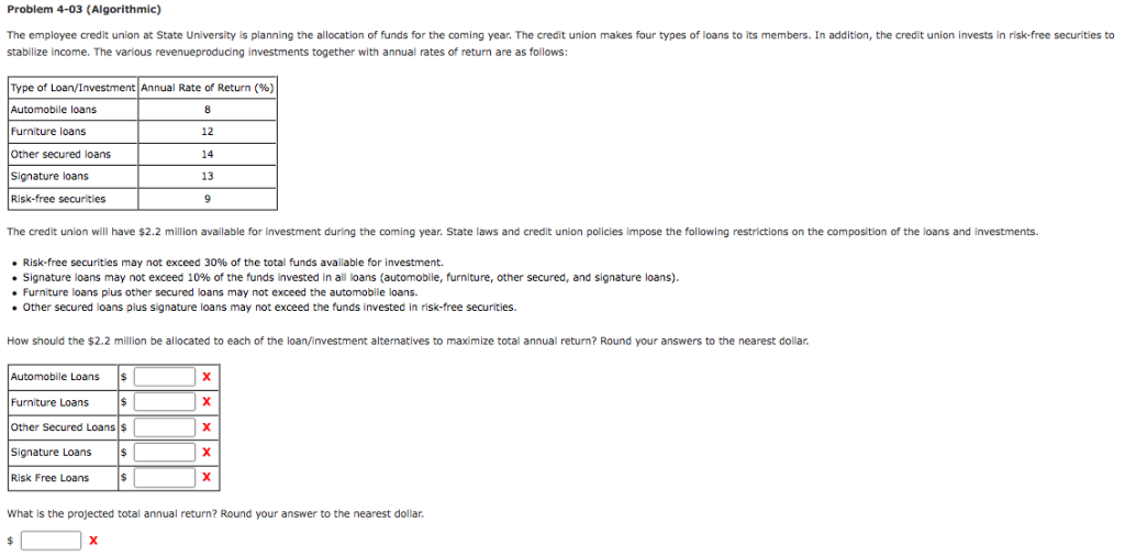 Solved Problem 4-03 (Algorithmic) The employee credit union | Chegg.com