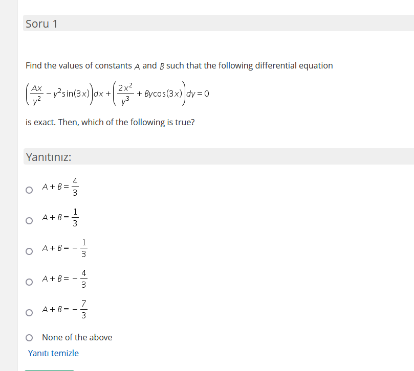 Solved Soru 1 Find The Values Of Constants A And B Such That | Chegg.com