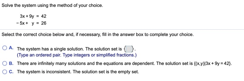 Solved Solve the system using the method of your choice. 3x | Chegg.com