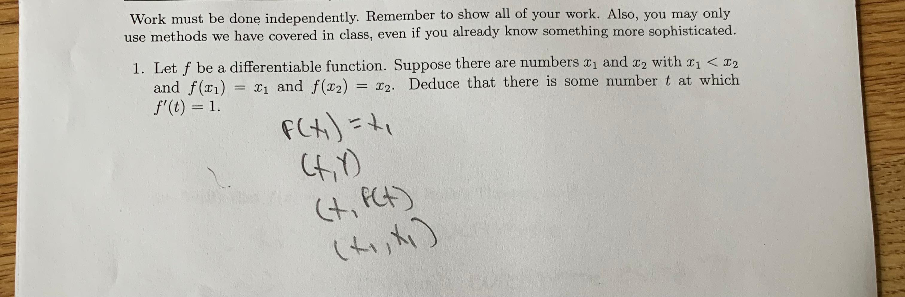 Solved Work must be done independently. Remember to show all | Chegg.com