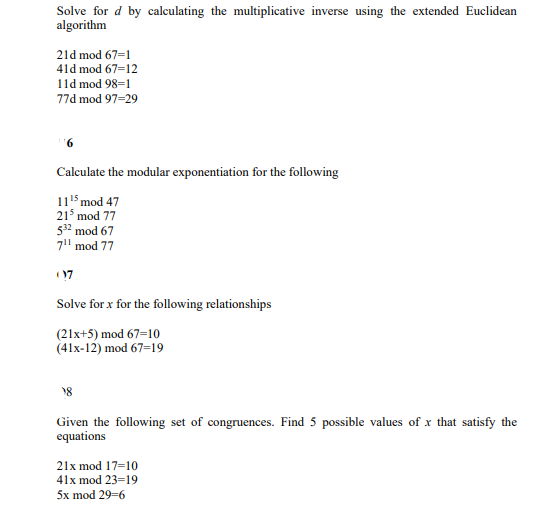 Solved Solve for d by calculating the multiplicative inverse