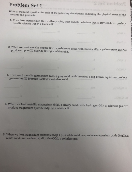 Solved Problem Set 1 Write A Chemical Equation For Each Of 