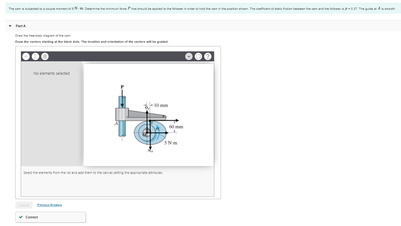 Solved The cam is subjected to a couple moment of 5 Nm. | Chegg.com