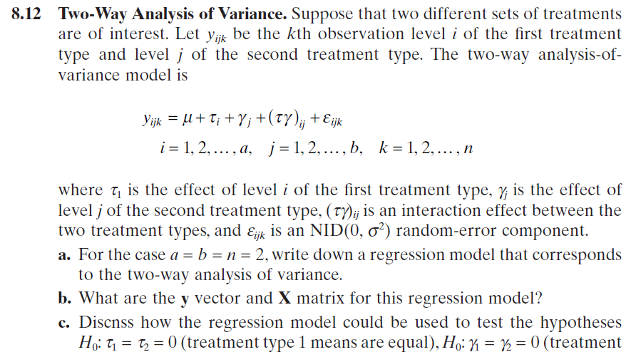 8.12 Two-Way Analysis of Variance. Suppose that two | Chegg.com