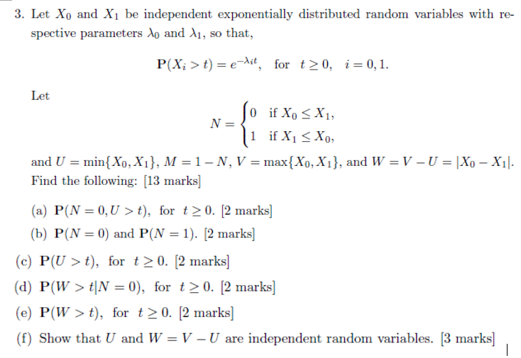 Solved 3 Let Xo And Xų Be Independent Exponentially Dist Chegg Com