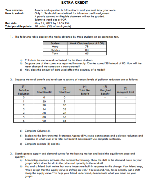 Solved EXTRA CREDIT Your answers: Answer each question in | Chegg.com