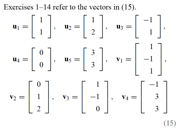 Solved Exercises 1−14 refer to the vectors in (15). | Chegg.com