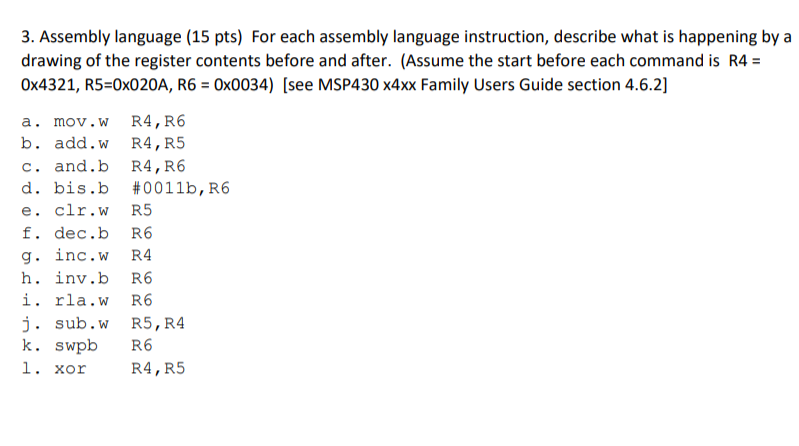 Solved 3. Assembly language (15 pts) For each assembly | Chegg.com