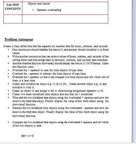 Solved Objects and classes Lab OOP CONCEPTS Operator | Chegg.com