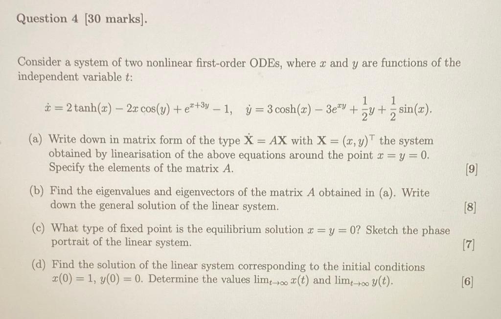 Solved Consider a system of two nonlinear first-order ODEs, | Chegg.com