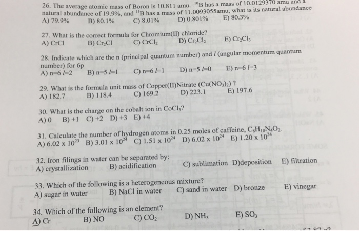 Solved 26. T average atomic mass of Boron is 10.811 amu. 10B | Chegg.com