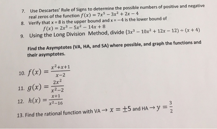 Solved 7. Use Descartes' Rule of Signs to determine the | Chegg.com