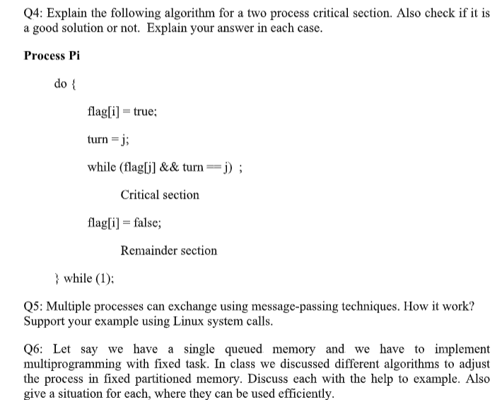 Solved Q4: Explain the following algorithm for a two process | Chegg.com