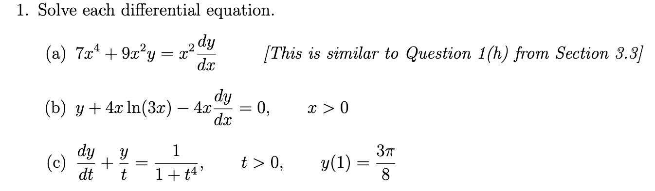 Solved 1. Solve Each Differential Equation. (b) | Chegg.com